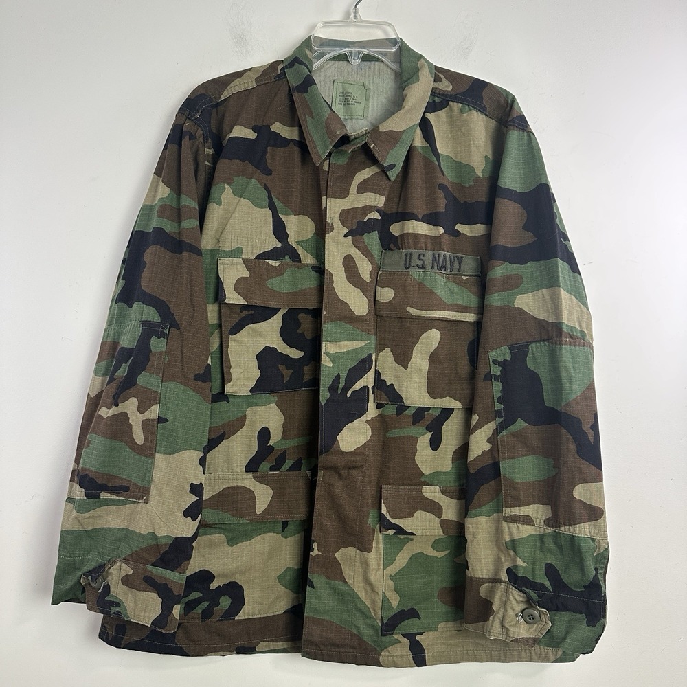 US Navy Combat Woodland Camo Field Jacket Top Hot Weather Coat Large Regular